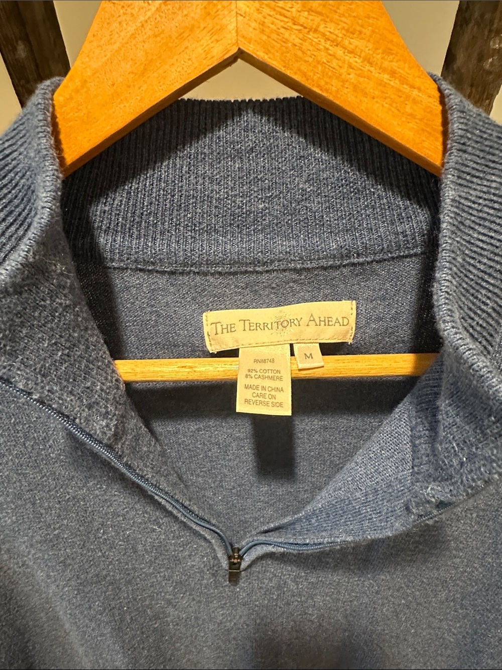 The Territory Ahead Men's Navy Zip-Neck Sweater with Contrast Trim - Picture 2 of 7